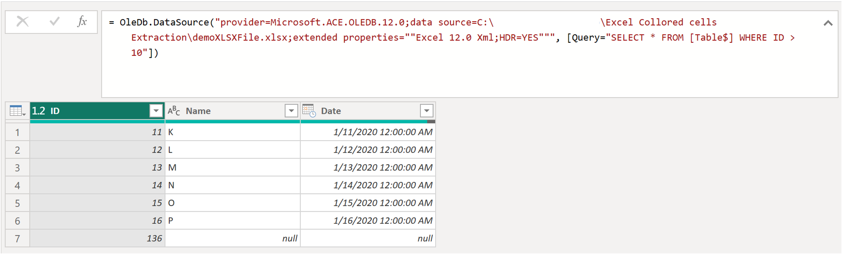OLEDB with custom query agains Excel